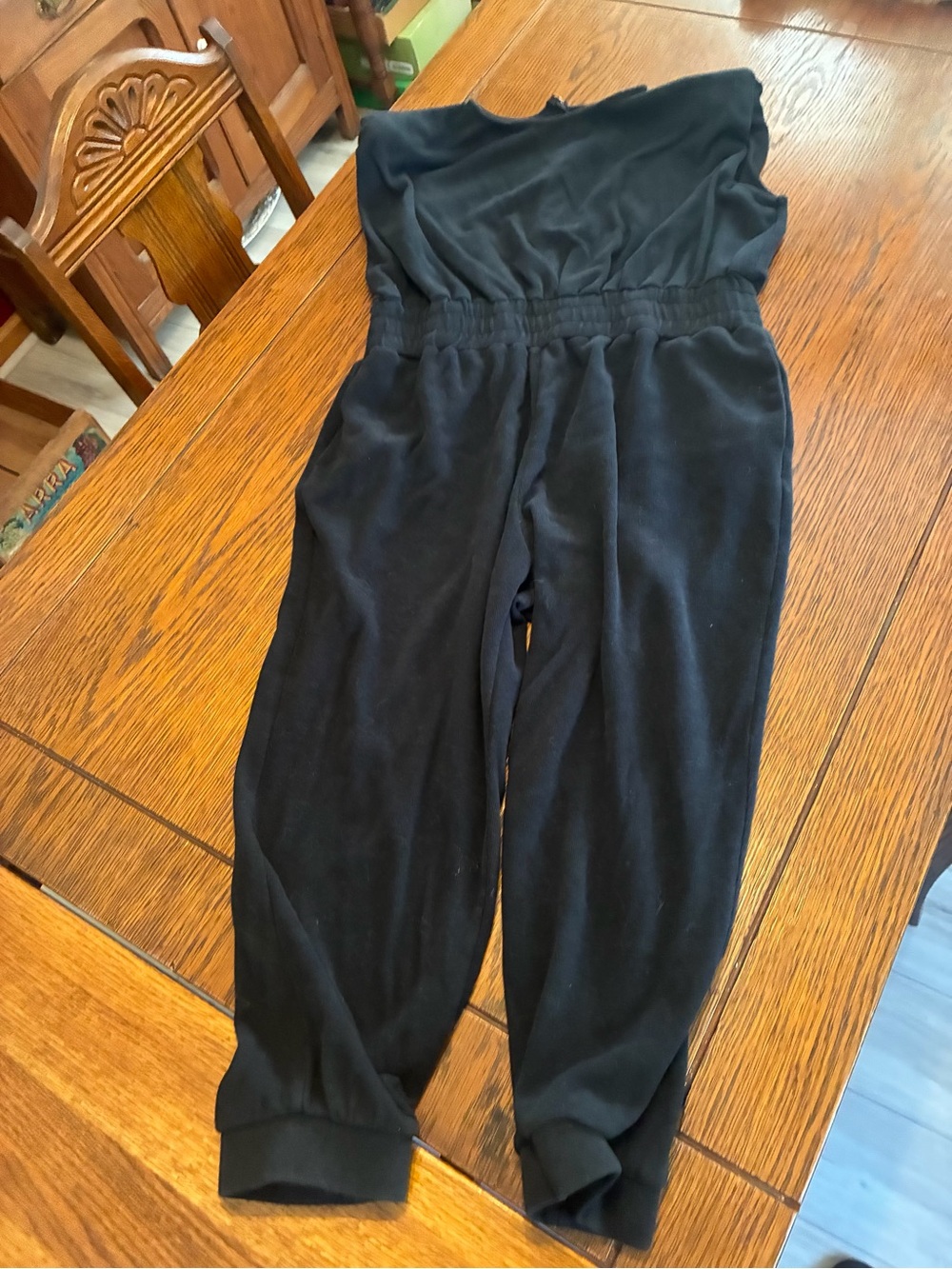 SHEIN Black Elastic-Waist Jumpsuit with Cuffed Ankles and Scoop Neck